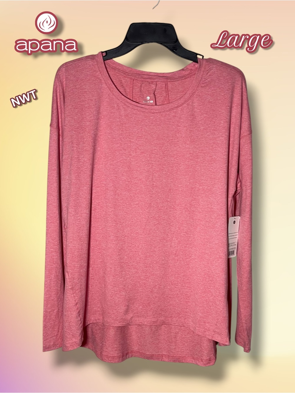 Apana Women's Long Sleeve Top Pink Heathered Size Large NWT High-Low Athletic